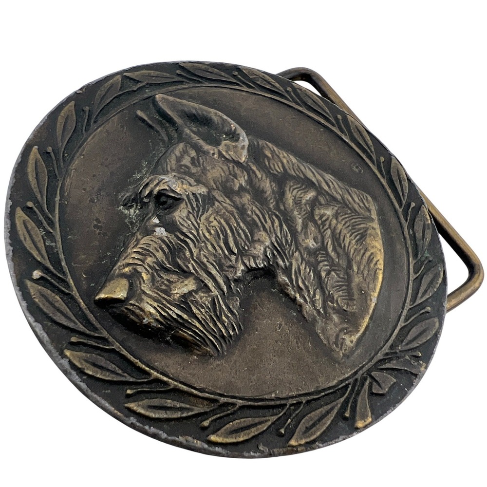Vtg Scottish Terrier Dog Belt Buckle Scottie Scotty Brass Tone 2.25" Men Women